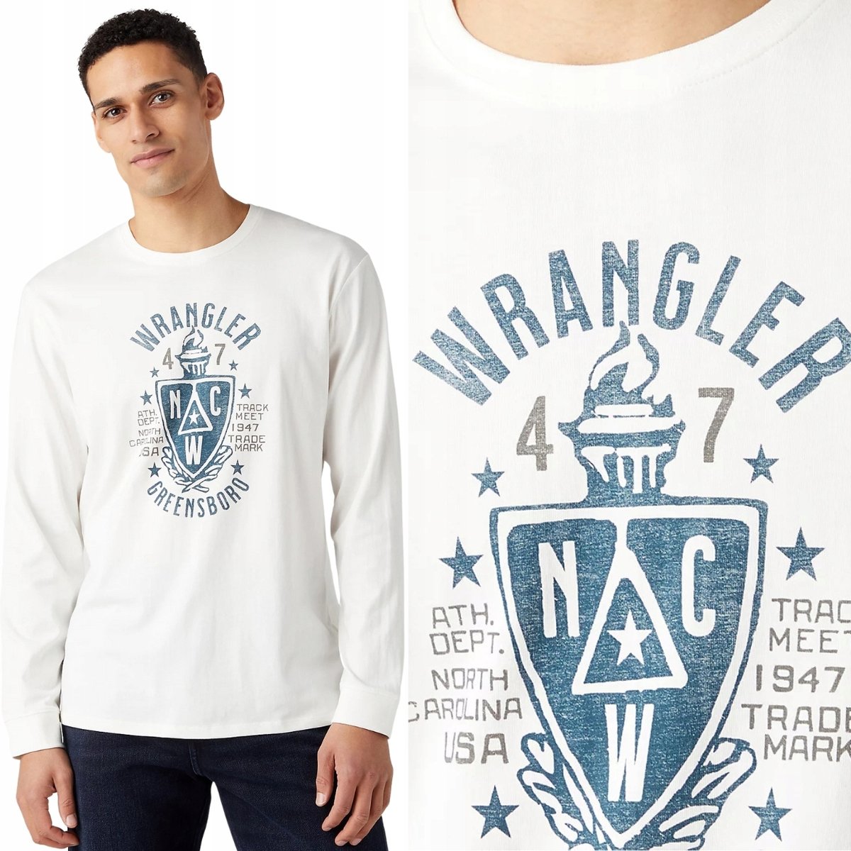 Wrangler AMERICANA TEE BIAŁY LONGSLEEVE BAWEŁNIANA KOSZULKA DŁUGI RĘKAW M