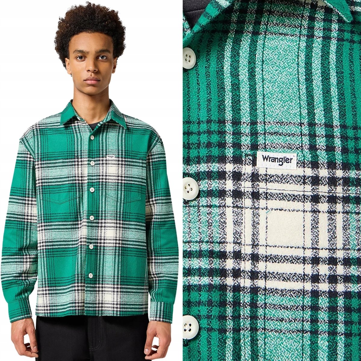Wrangler NON FRAYED PLAID SHIRT Ultramarine LUŹNA ZIELONA KOSZULA W KRATĘ L