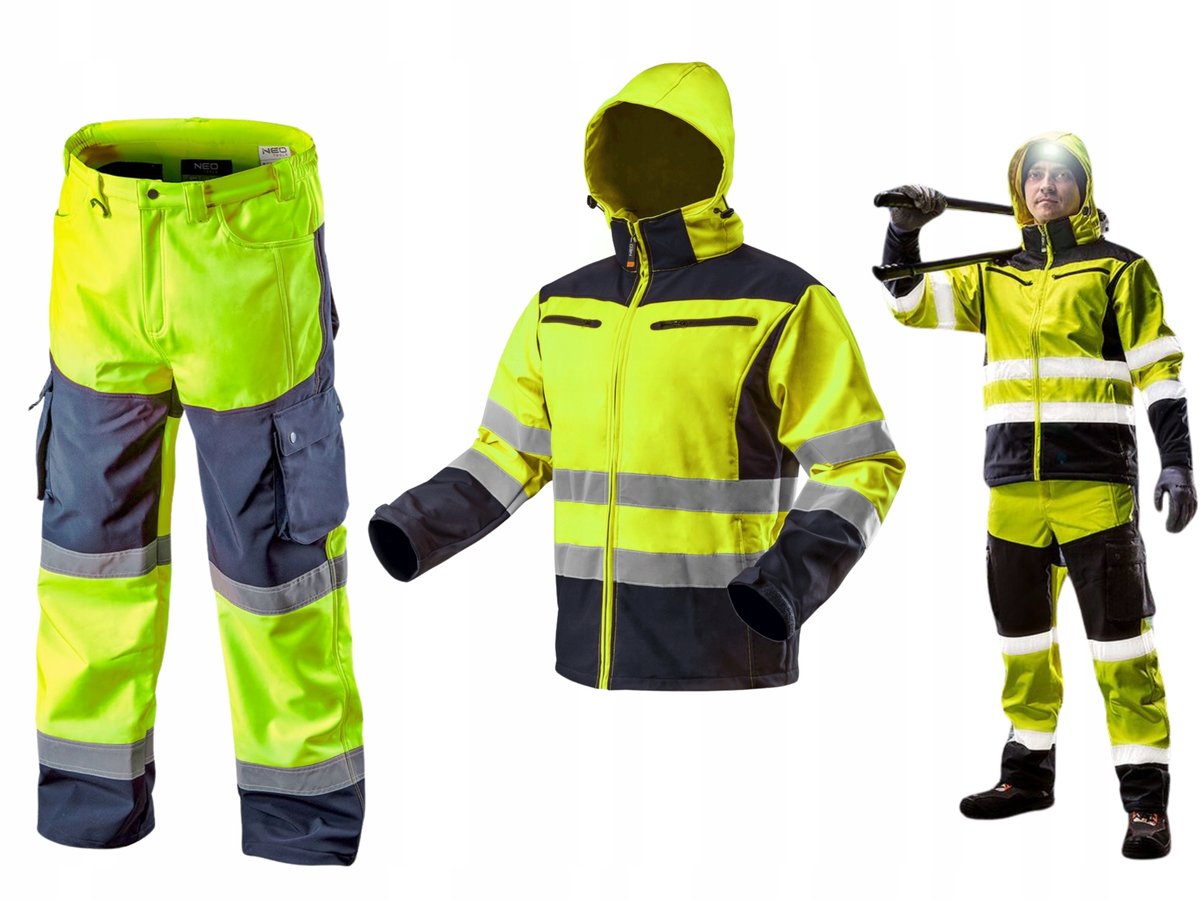 NEO - ZESTAW Kurtka Robocza Softshell + Spodnie Softshell Ostrzegawcze r.L