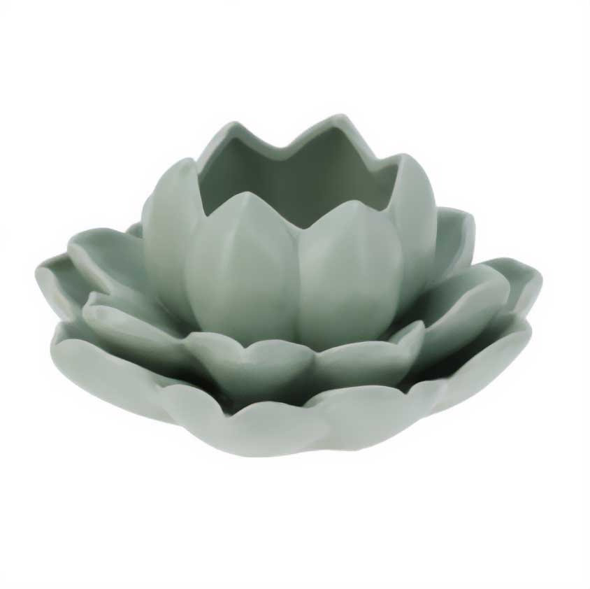 Świecznik na tealight kwiat lotosu z porcelany, 12,5 x 13 x 6,5 cm