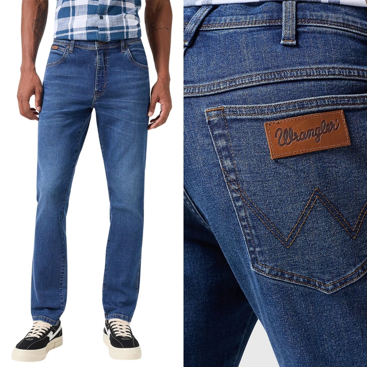 Wrangler TEXAS SLIM Harvey DOPASOWANE SPODNIE JEANSOWE CIEMNY DżINS W30 L34