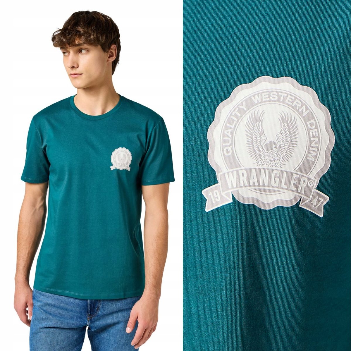 Wrangler GRAPHIC TEE Deep Teal ZIELONA BAWEŁNIANA KOSZULKA T-SHIRT LOGO XXL