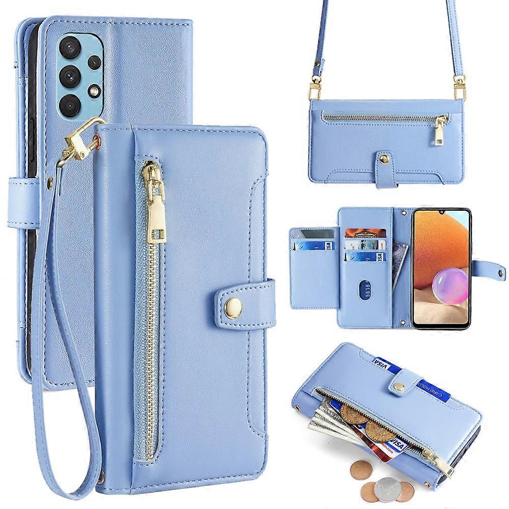 Dla Samsung Galaxy A32 4G (wersja UE) Etui na telefon komórkowy Kieszeń na zamek błyskawiczny Skórzany pokrowiec z paskiem na nadgarstek Wielobarwn...