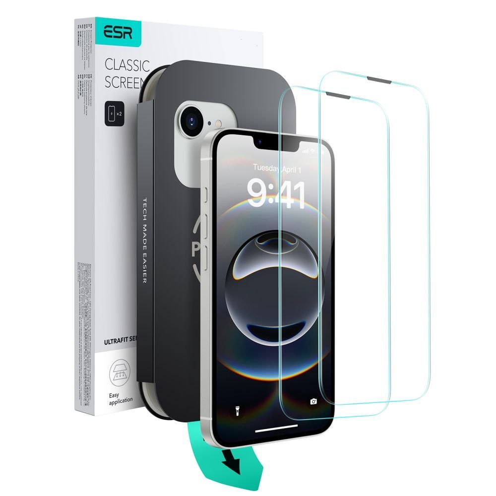 Szkło hartowane z ramką pozycjonującą ESR UltraFit Tempered Glass do iPhone 16e / 14 / 13 Pro / 13, 2 sztuki