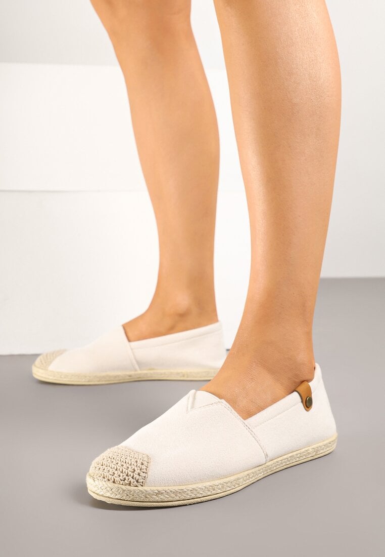 Beżowe Espadryle ze Zdobieniami z Plecionki i Elastyczną Wstawka Nelithae