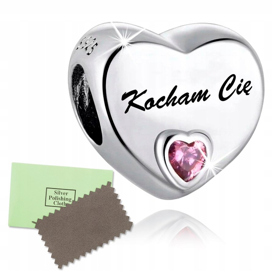 CHARMS ZAWIESZKA SERCE SREBRNY KOCHAM CIĘ BEADS