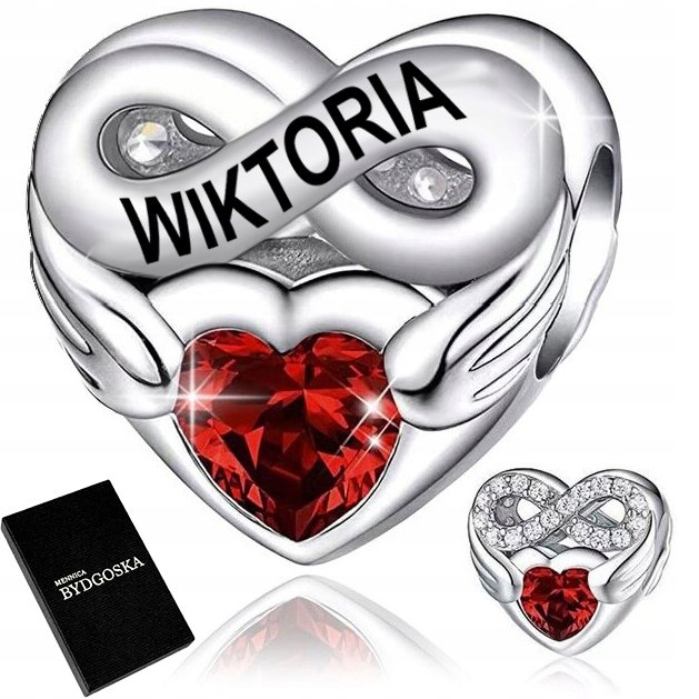 SREBRNY CHARMS ZAWIESZKA SERCE NIESKOŃCZONOŚĆ IMIĘ WIKTORIA WIKA SREBRO 925