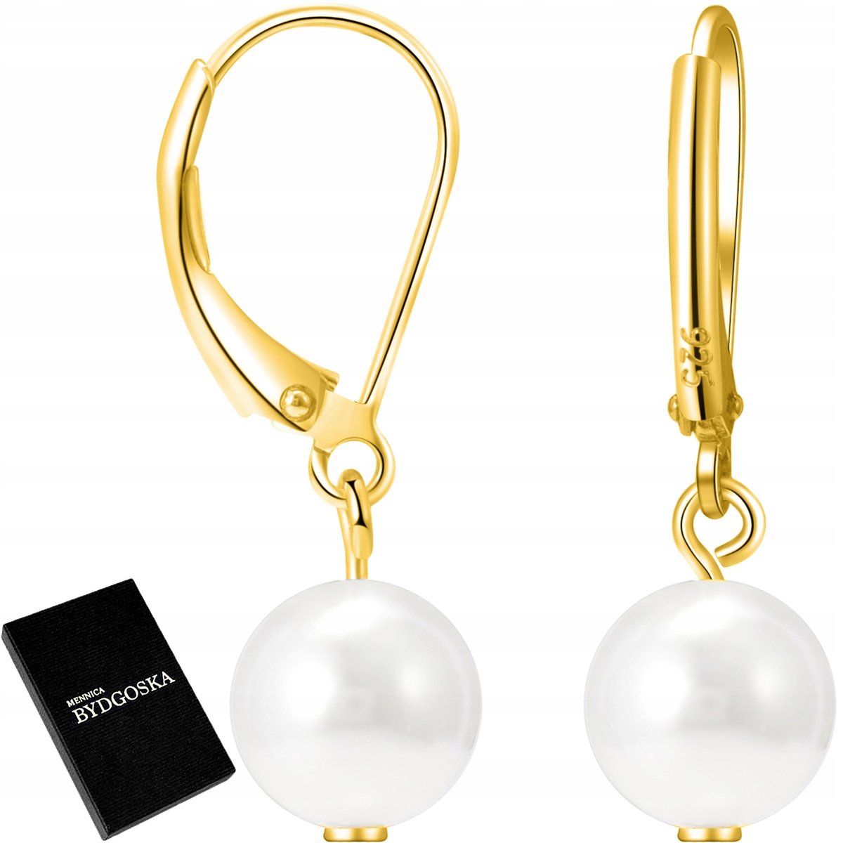 ZŁOTE KOLCZYKI POZŁACANE PERŁY WISZĄCE ANGIELSKIE SREBRO 925