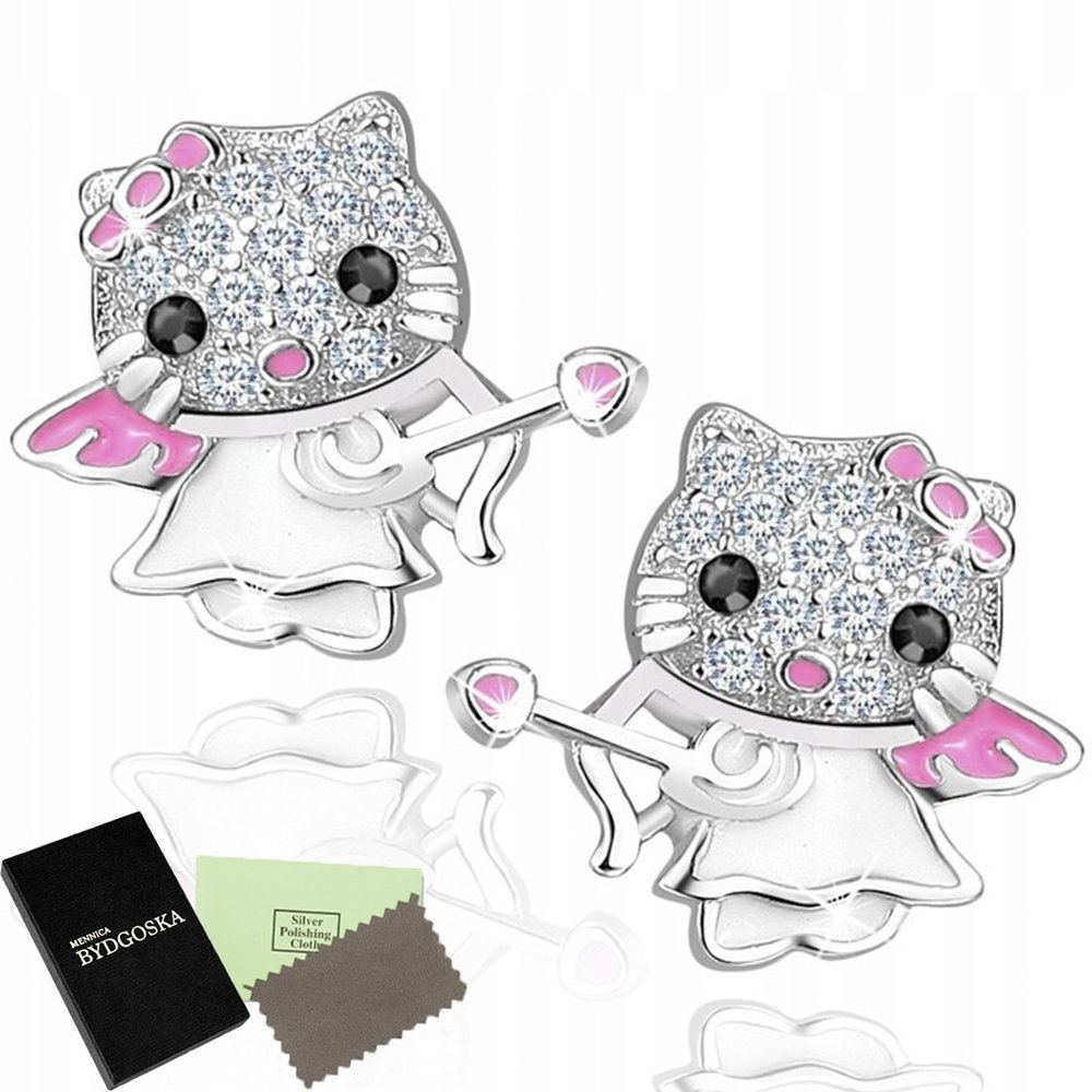 SREBRNE KOLCZYKI 925 DLA DZIEWCZYNKI KITTY KOTKI