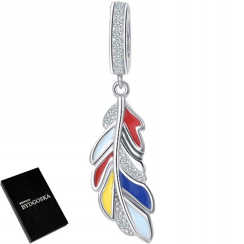 SREBRNY CHARMS ZAWIESZKA PIÓRKO PIÓRO KOLOROWE SREBRO 925 BEADS