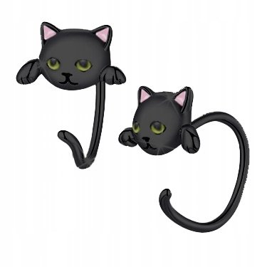 SREBRNE KOLCZYKI KOTKI CZARNE, KOLCZYKI DLA DZIEWCZYNKI SZTYFTY WKRĘTKI