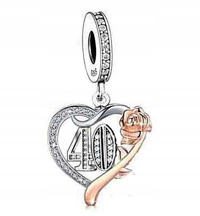 CHARMS CHARMS SREBRNY NA 40 URODZINY SERCE RÓŻA SREBRO 925 ORYGINALNY