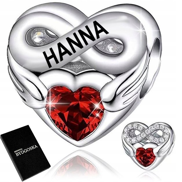 SREBRNY CHARMS ZAWIESZKA SERCE NIESKOŃCZONOŚĆ IMIĘ HANNA HANIA SREBRO 925