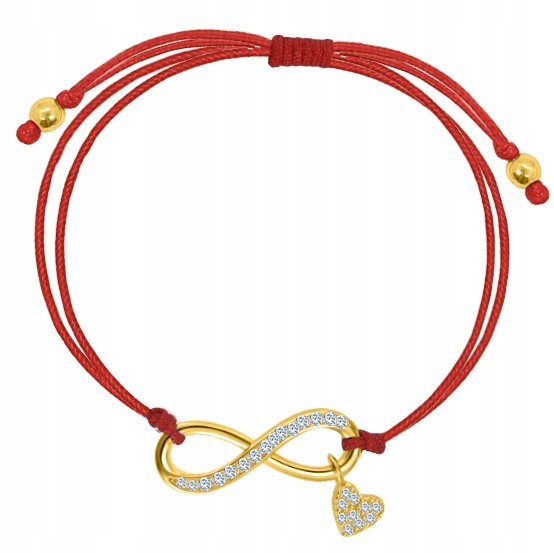 ZŁOTA BRANSOLETKA NA SZNURKU DAMSKA SZNURKOWA NIESKOŃCZONOŚĆ SERCE SREBRO