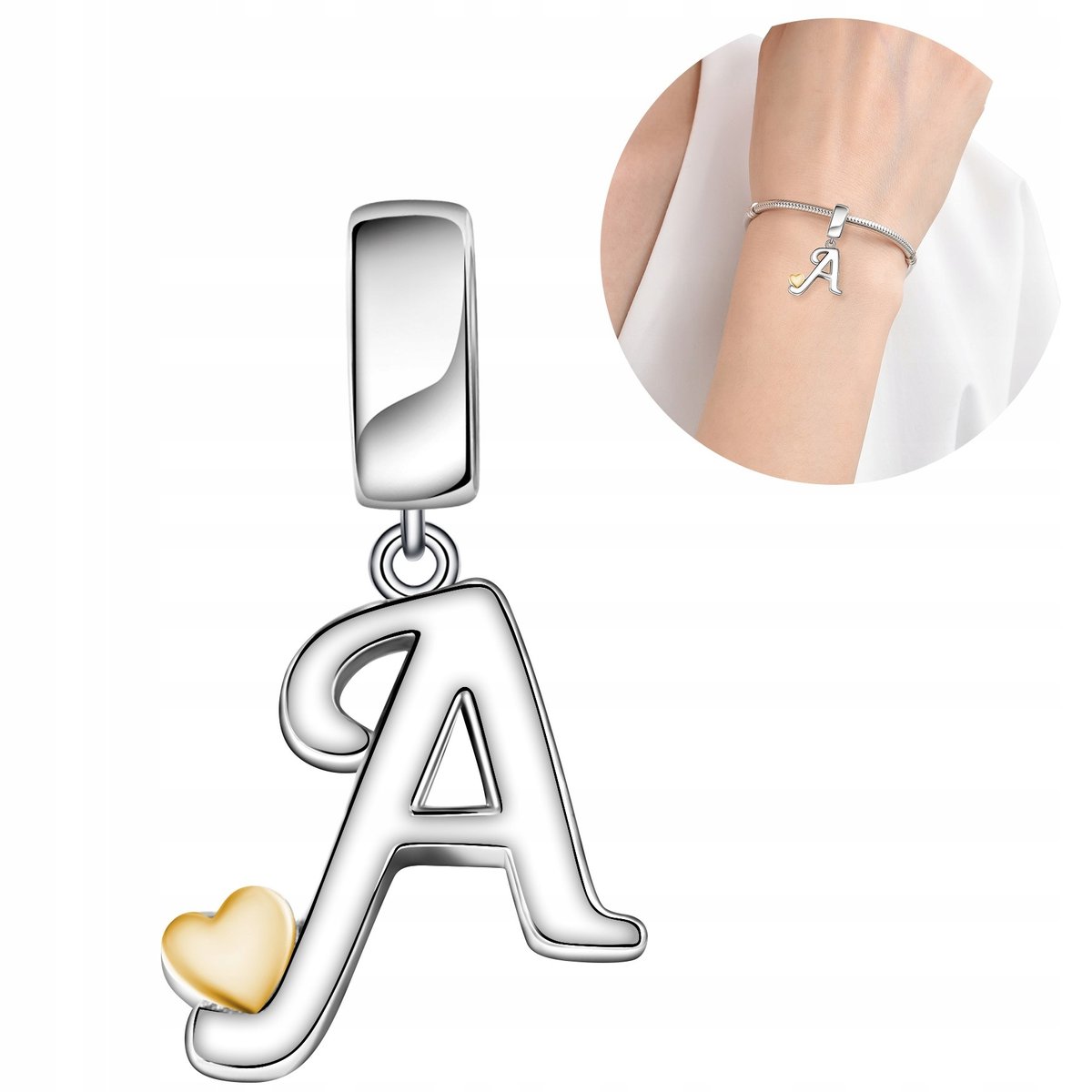 CHARMS ZAWIESZKA SREBRNA BEADS SREBRO PRÓBA 925 ORYGINALNY LITERKA A SERCE