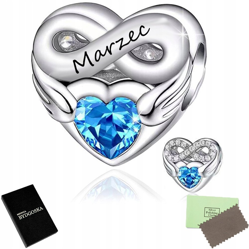 CHARMS SREBRNY MIESIĄC MARZEC ZAWIESZKA BEADS