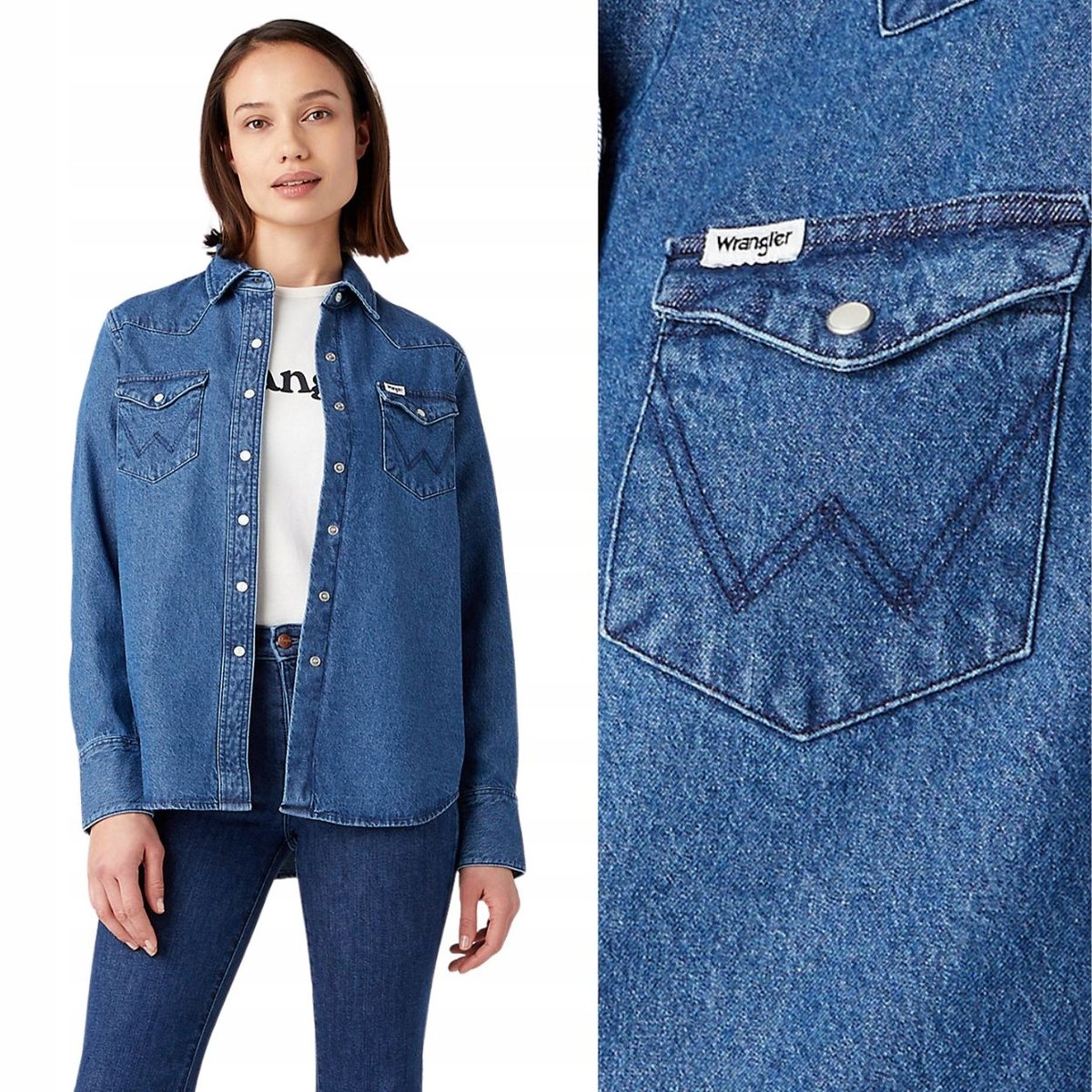 Wrangler 27WW SHIRT Mid Stone DżINS DAMSKA KOSZULA JEANSOWA REGULAR FIT S