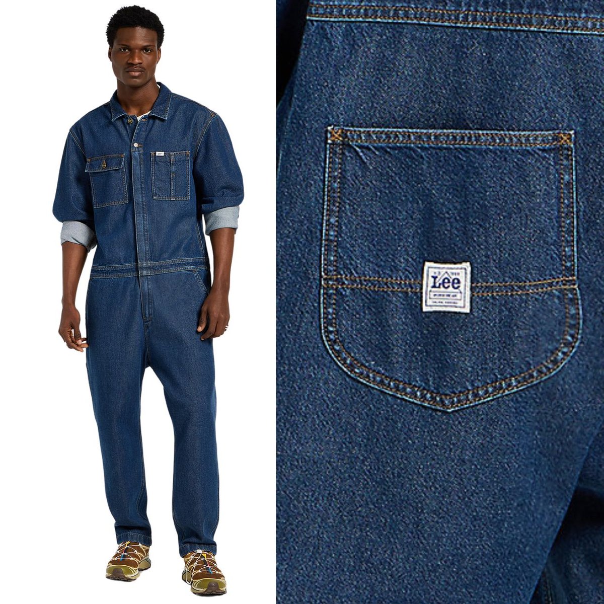 Lee UNIONALL Mid Wash LUŹNY MĘSKI JEANSOWY KOMBINEZON CIEMNY DżINS M