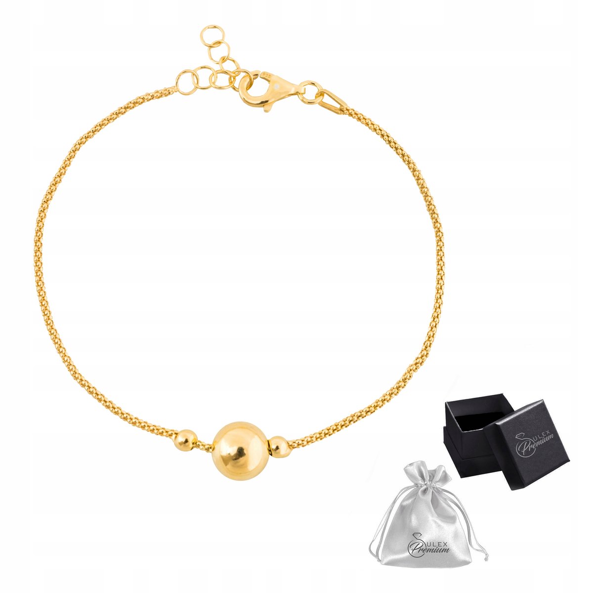 Bransoletka srebrna pr. 925 Elegancka Złota Bransoletka z Ruchomą Kulką