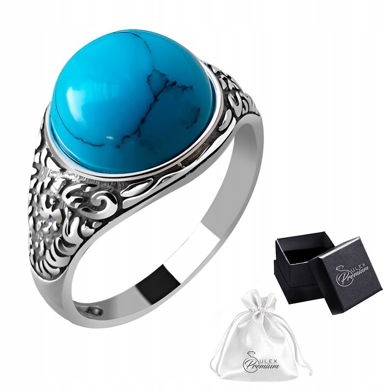 Pierścionek srebrny pr. 925 Stylowy Klasyczny Pierścionek z TURKUSEM| r. 16