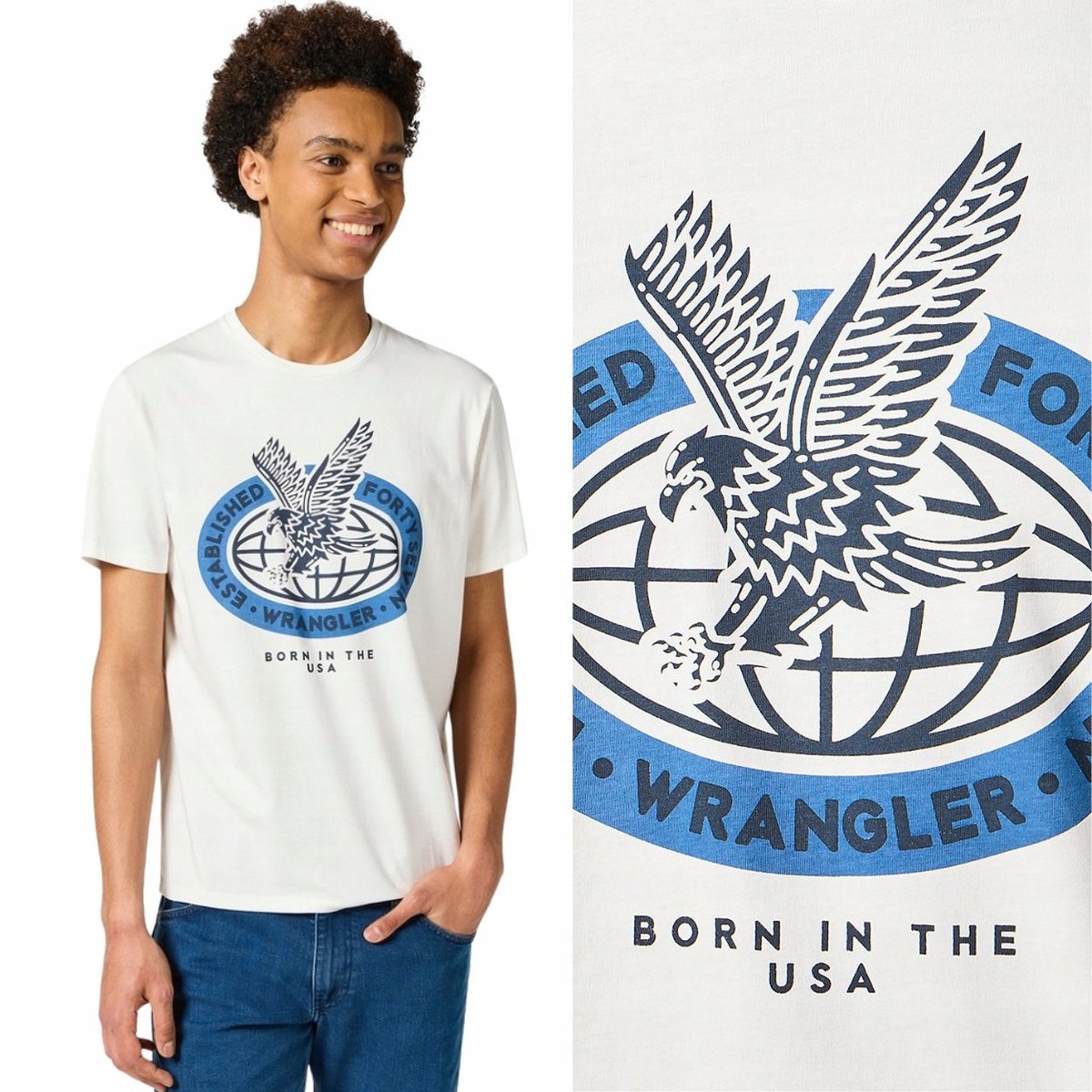Wrangler AMERICANA TEE Worn BIAŁY T-SHIRT BAWEŁNIANA KOSZULKA NADRUK XXL