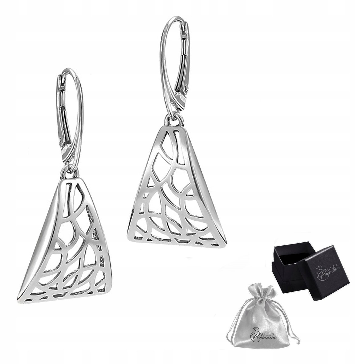 Kolczyki srebro pr. 925 Eleganckie Kolczyki Ażurowe Trójkątne na Prezent