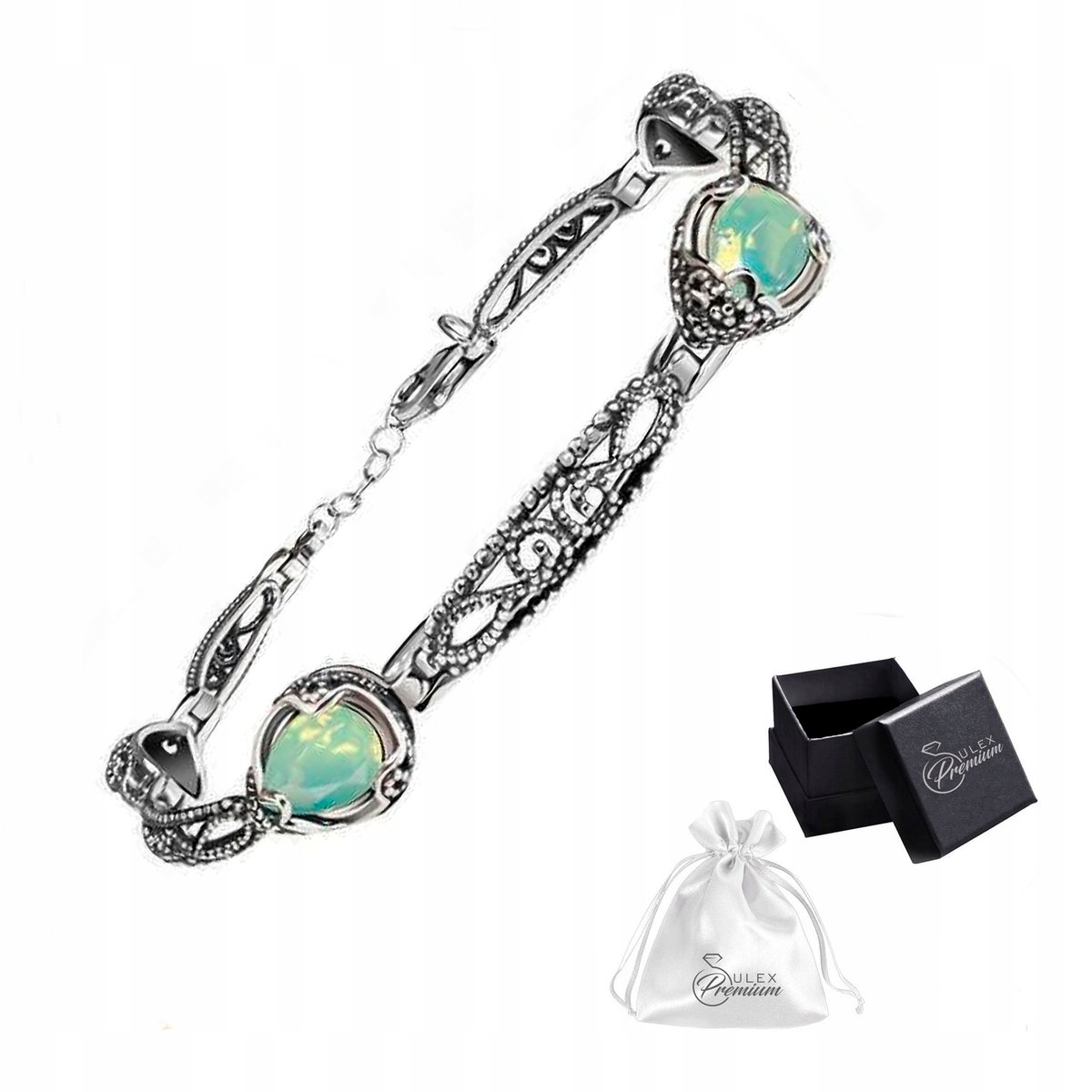 Bransoletka srebrna pr. 925 Elegancka Zielony Kryształ Chryzolit na Prezent