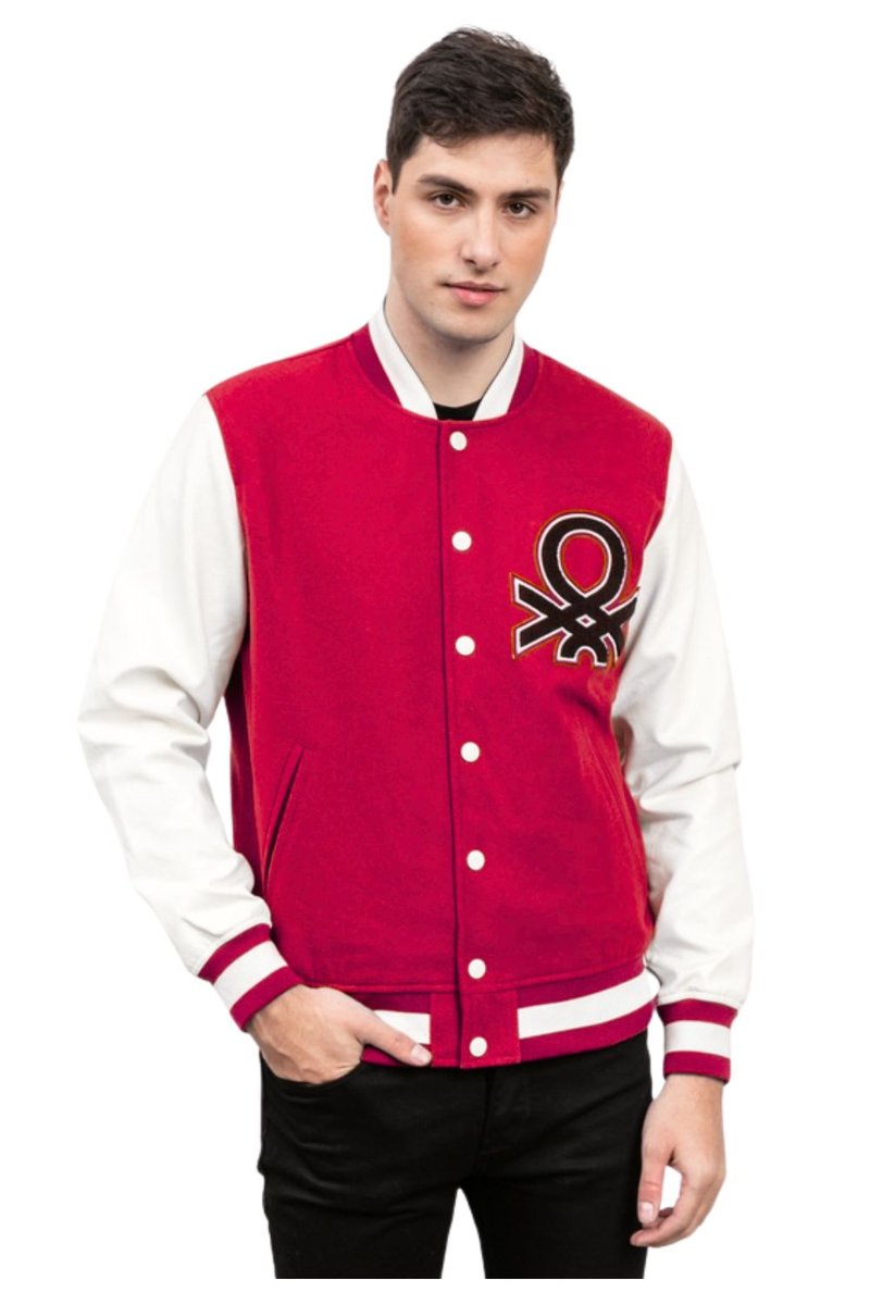 Kurtka męska United Colors of Benetton baseballowa czerwona wełniana-XXL