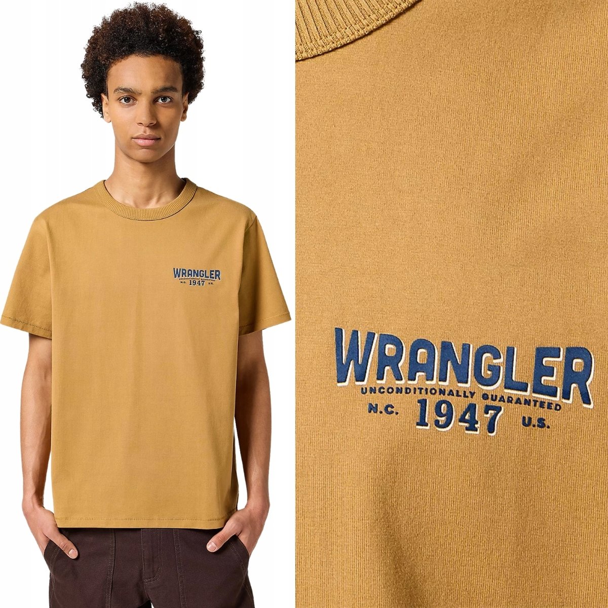 Wrangler SS TEE Dijon LUŹNY BRĄZOWY T-SHIRT BAWEŁNIANA KOSZULKA LOGO XXL
