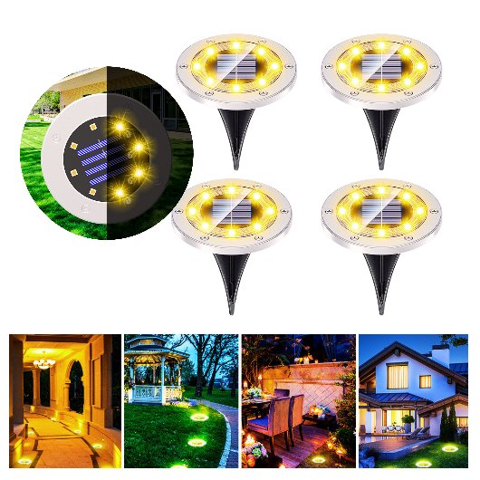 4X Lampki Solarne Ogrodowe Najazdowe Gruntowe Wbijane Świecące Dysk Ciepłe
