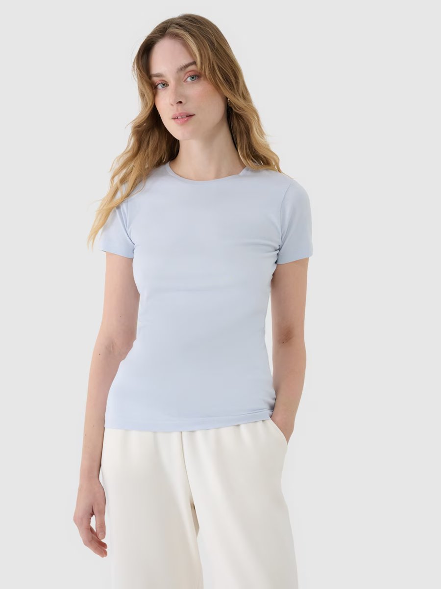 4F T-shirt slim z modalem damski 4FWSS25TTSHF1995-34S Niebieski Roz. L