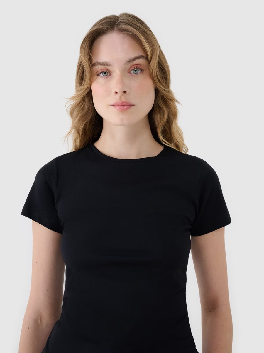 4F T-shirt slim z modalem damski 4FWSS25TTSHF1995-20S Czarny Roz. L