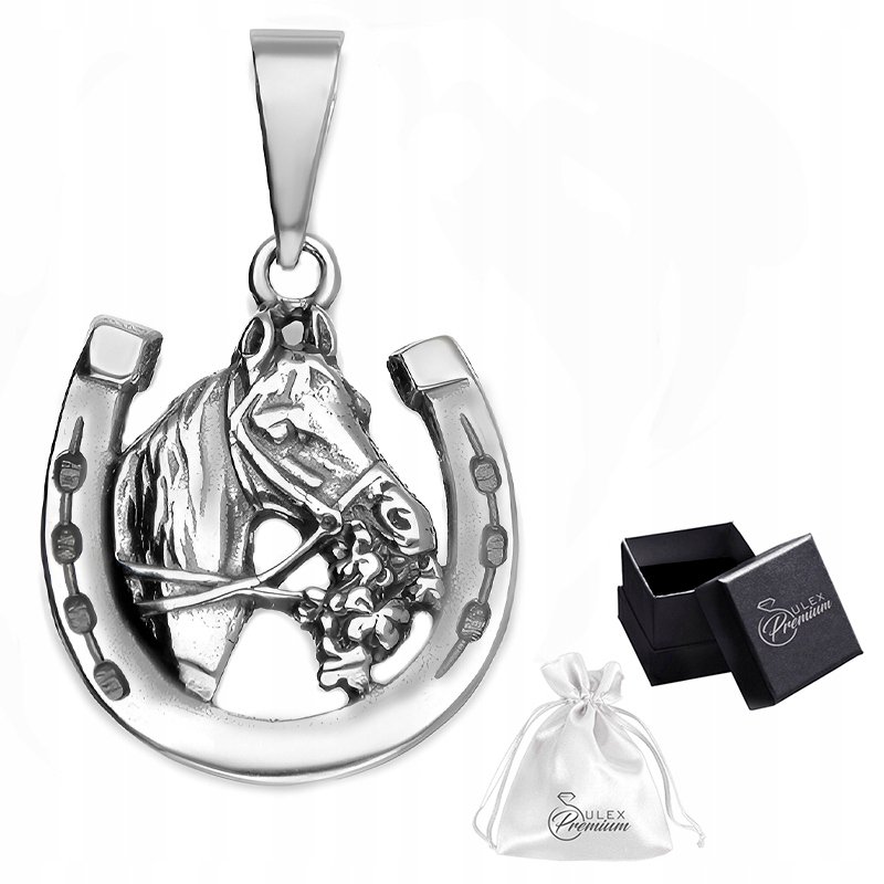 Zawieszka Srebro próba 925 Wisiorek Srebrny Oksydowany Koń i Podkowa