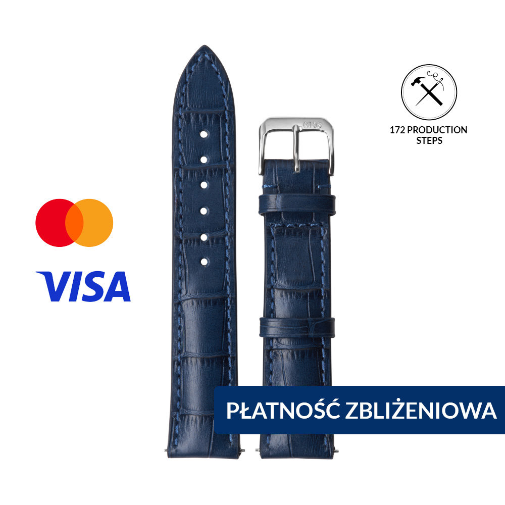 INVIS STRAP LOUISIANA NAVY 20mm – Pasek do zegarka z NFC i płatnościami zbliżeniowymi Tłoczona łuska aligatora Certyfikat Mastercard i Visa Rę..