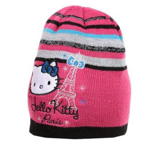 Czapka dla dziewczynki, włókno akrylowe, poliester, Hello Kitty, różowa, rozmiar 54 cm