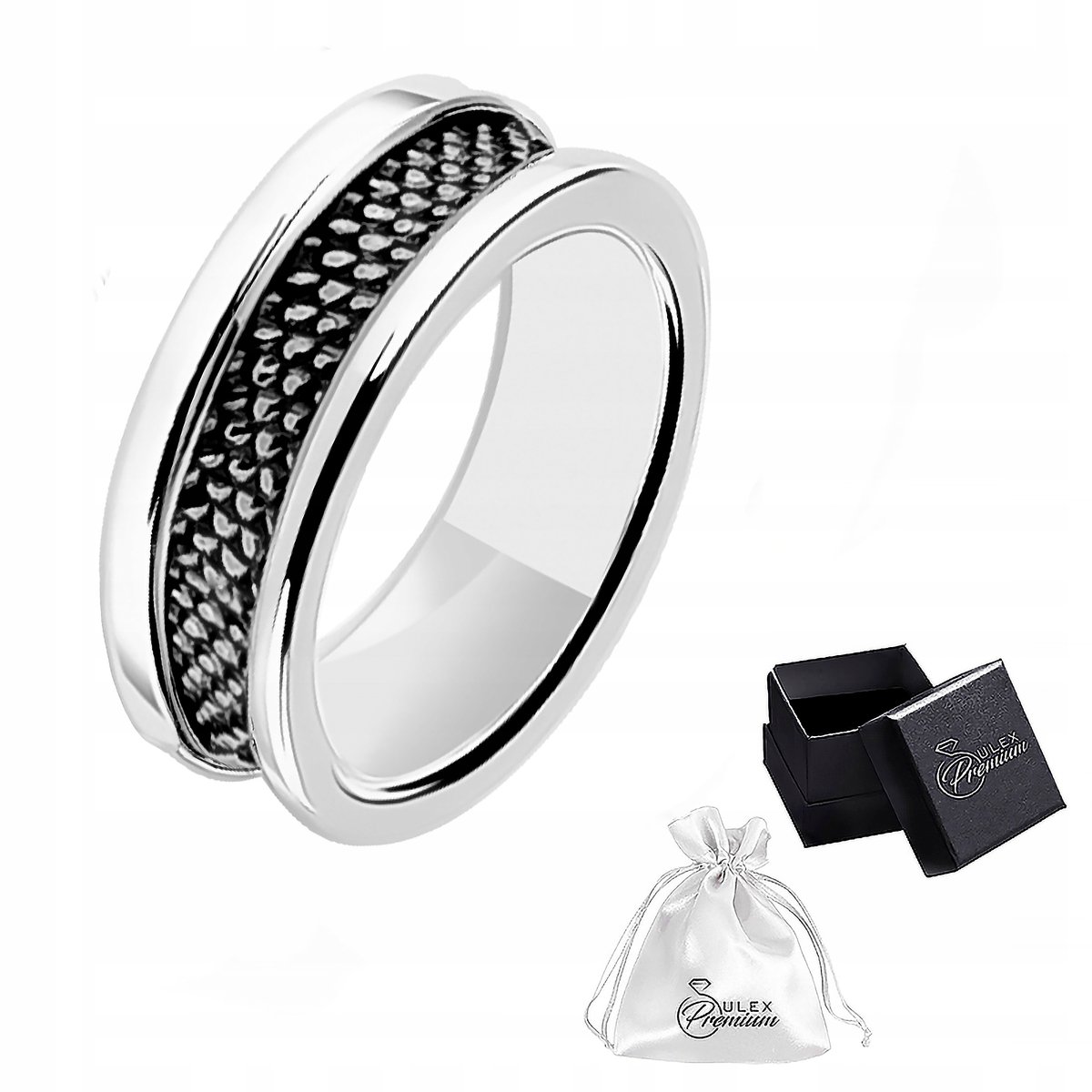 Pierścionek srebro pr. 925 Obrączka z Oksydowaną Wstawką szer. 6 mm r.13