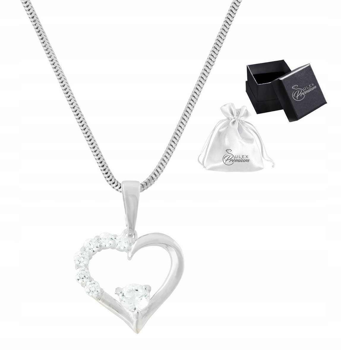 Naszyjnik Srebrny Próba 925 Zawieszka Serce z Cyrkoniami Prezent 45 cm