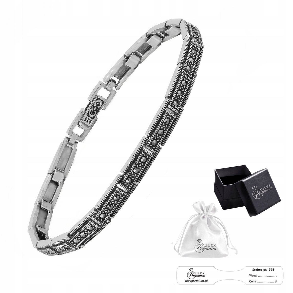 Bransoletka Srebrna Damska pr. 925 Elegancka Bransoletka z Markazytami