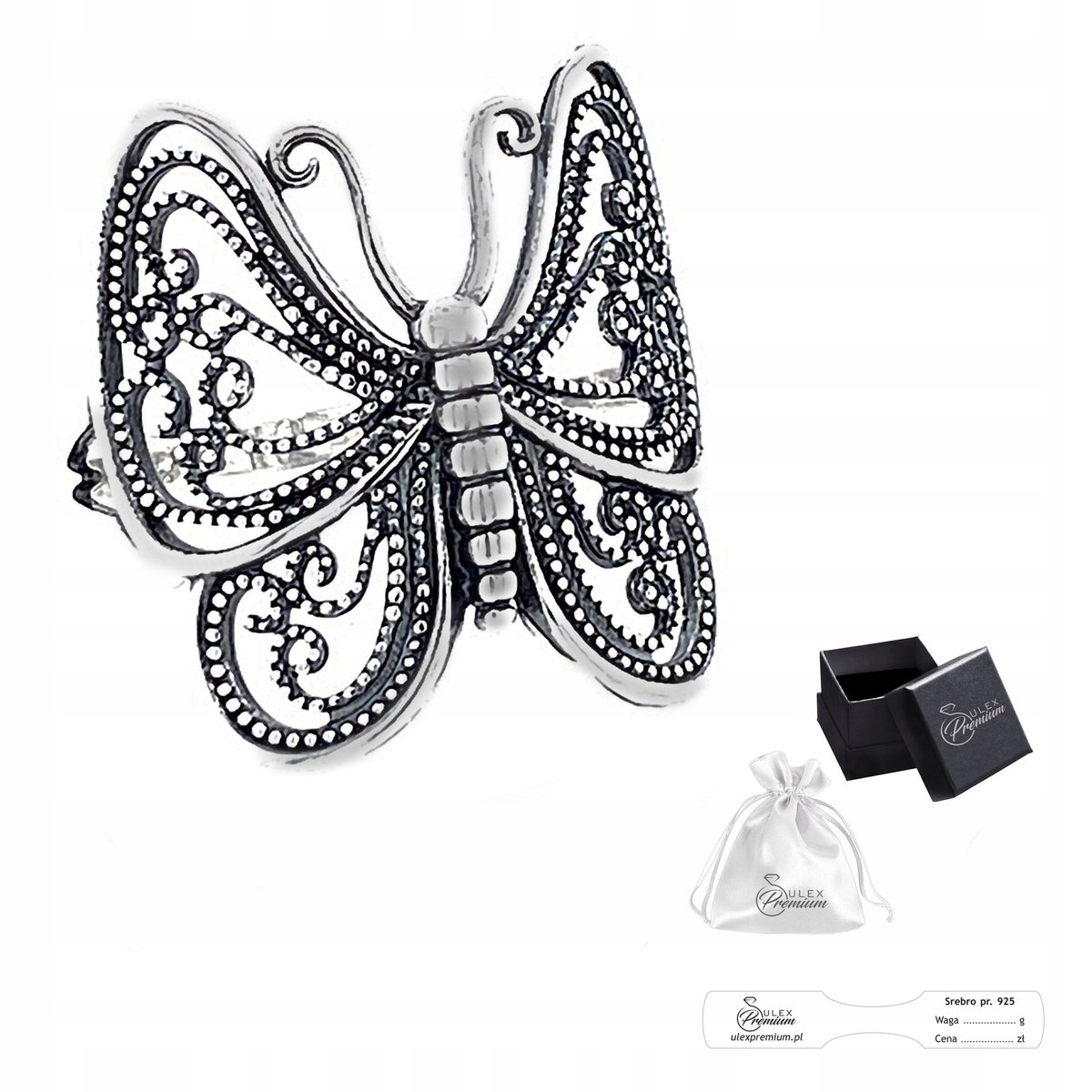 Pierścionek srebrny pr. 925 Elegancki Motyl Pierścień na Prezent r. 16