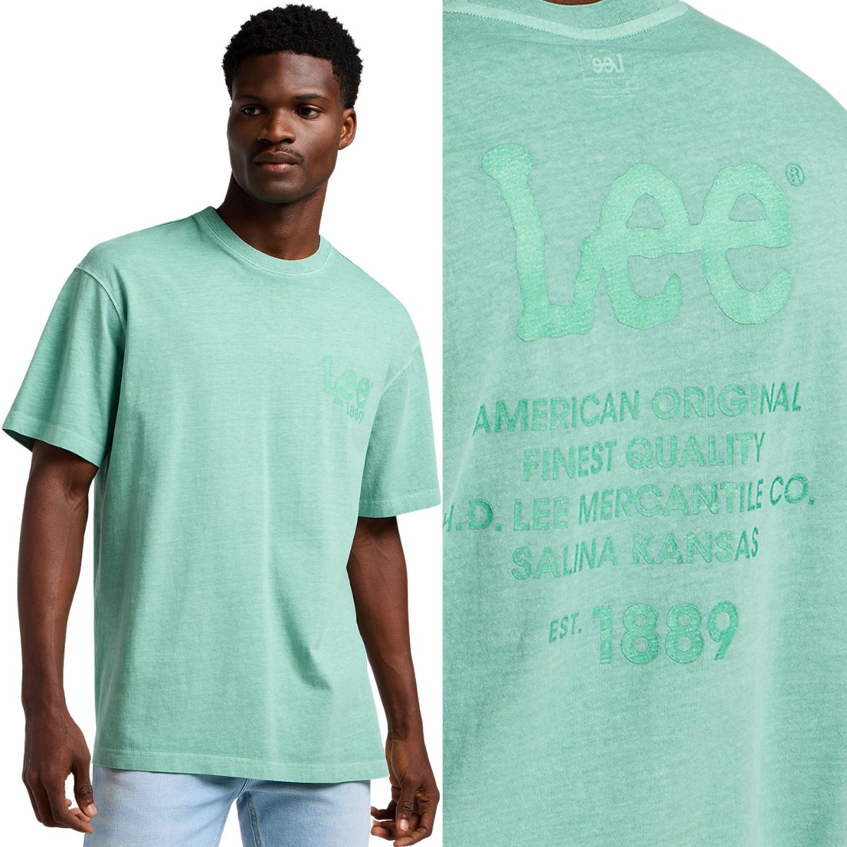 Lee LOGO LOOSE TEE BARDZO LUŹNY ZIELONY BAWEŁNIANY T-SHIRT KOSZULKA LOGO M