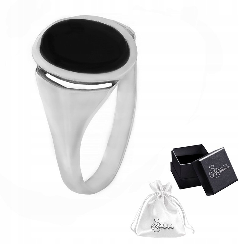 Sygnet srebrny pr. 925 Elegancki Polerowany Pierścień Owal Onyks r. 15