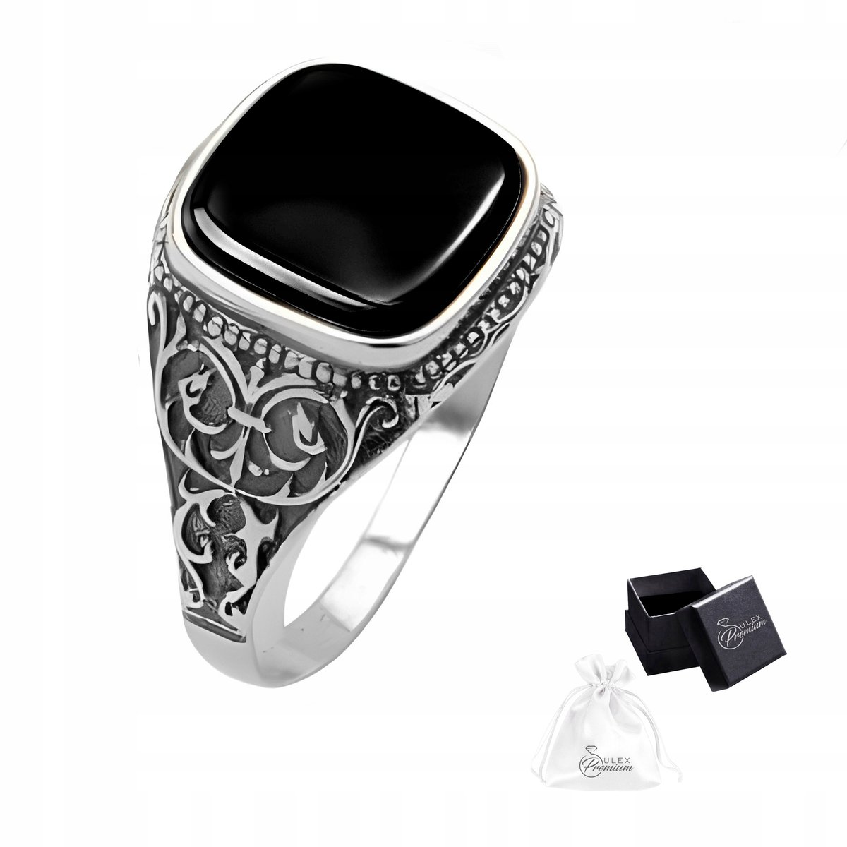 Sygnet srebrny pr. 925 Stylowy Lekki Pierścień z Onyksem dla Niego r. 21