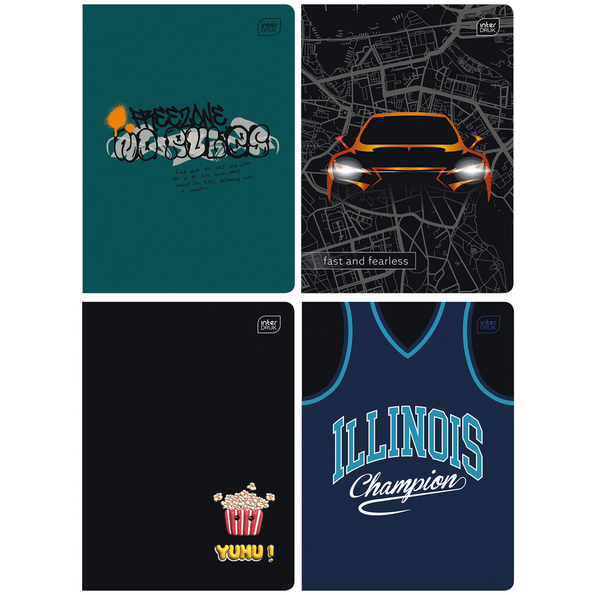 4 X ZESZYT A5, 32 KARTKI, TRZYLINIA, DLA CHŁOPCA, INTERDRUK