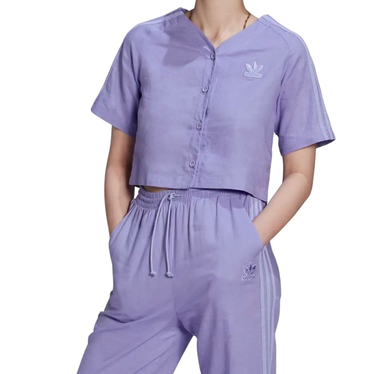 Bluzka damska Adidas Baseball lniana luźna krótka-S