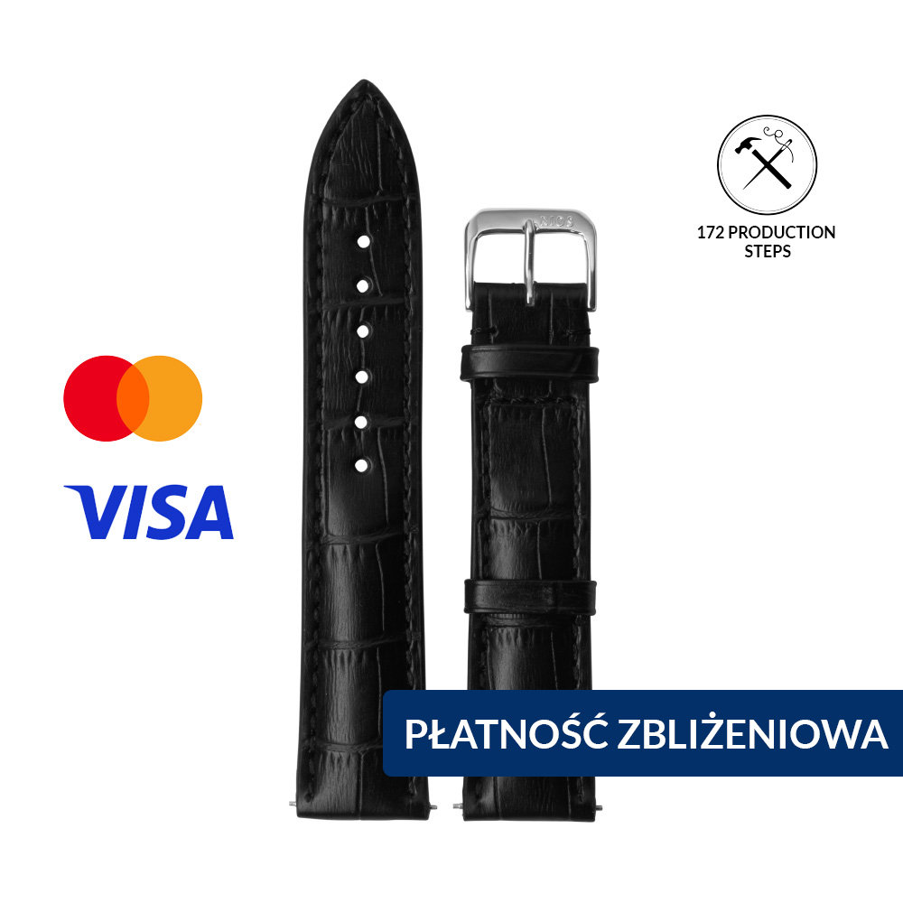 INVIS STRAP LOUISIANA BLACK 20mm – Pasek do zegarka z NFC i płatnościami zbliżeniowymi Tłoczona łuska aligatora Certyfikat Mastercard i Visa R..