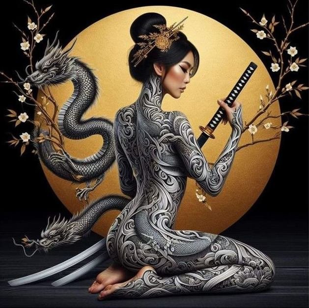 Diamentowa Mozaika Kobieta Wojowniczka Yakuza