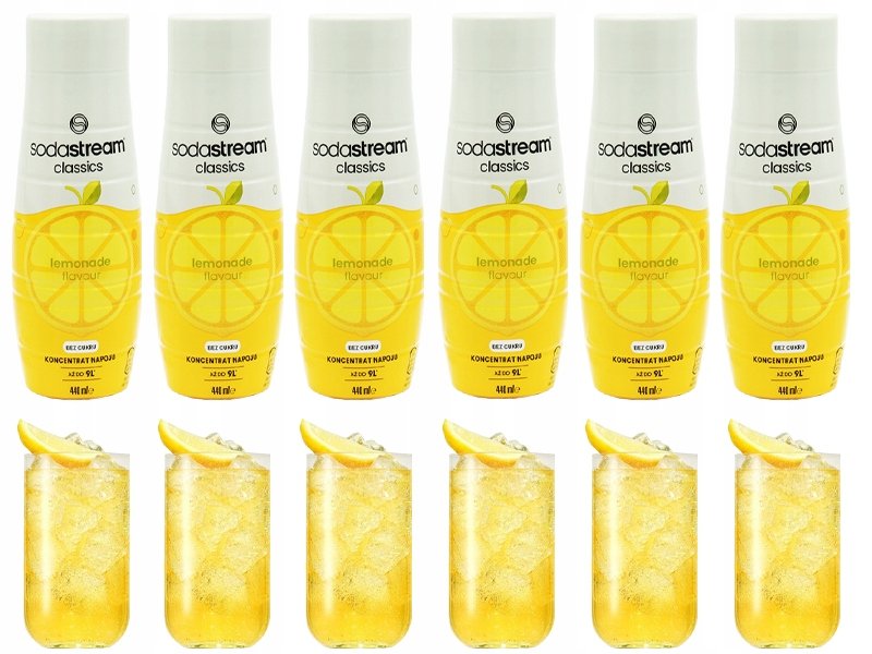 6x SYROP KONCENTRAT SODASTREAM LEMONIADA ZERO CUKRU 9L NAPOJU Z 440ML