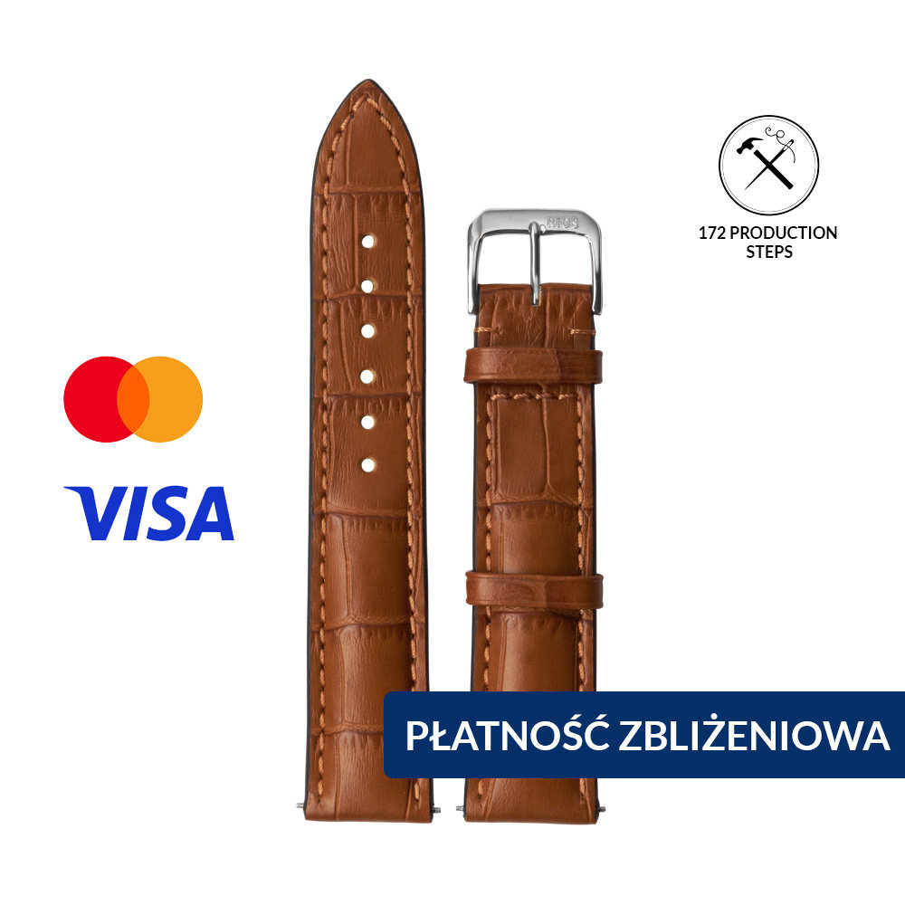 INVIS STRAP LOUISIANA COGNAC 22mm – Pasek do zegarka z NFC i płatnościami zbliżeniowymi Tłoczona łuska aligatora Certyfikat Mastercard i Visa ..
