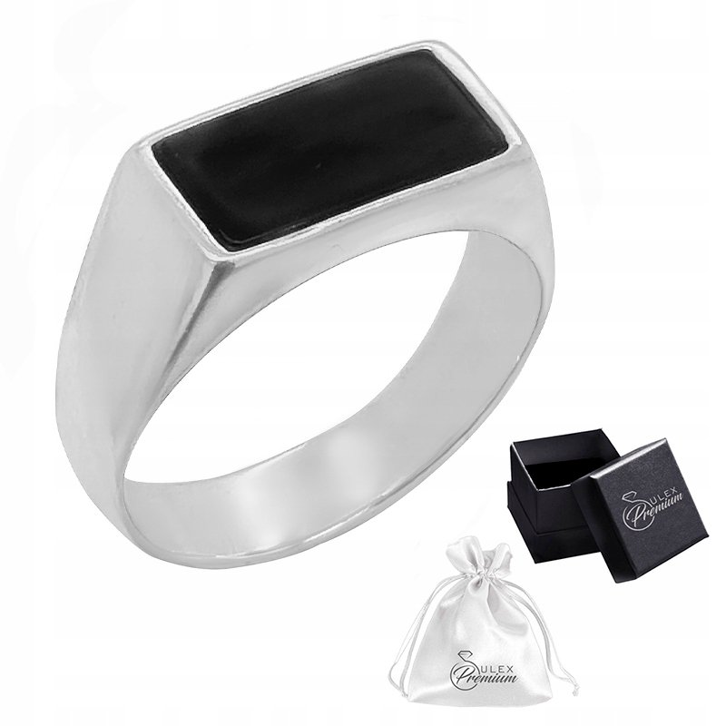 Sygnet srebrny pr. 925 Pierścionek Męski z Onyksem Prostokątny r. 22
