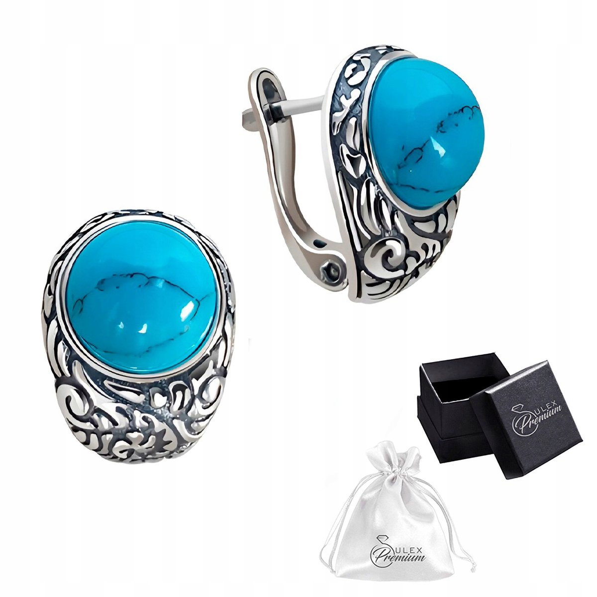 Kolczyki srebro pr. 925 Kolczyki Angielski Zamek z Turkusem na Prezent